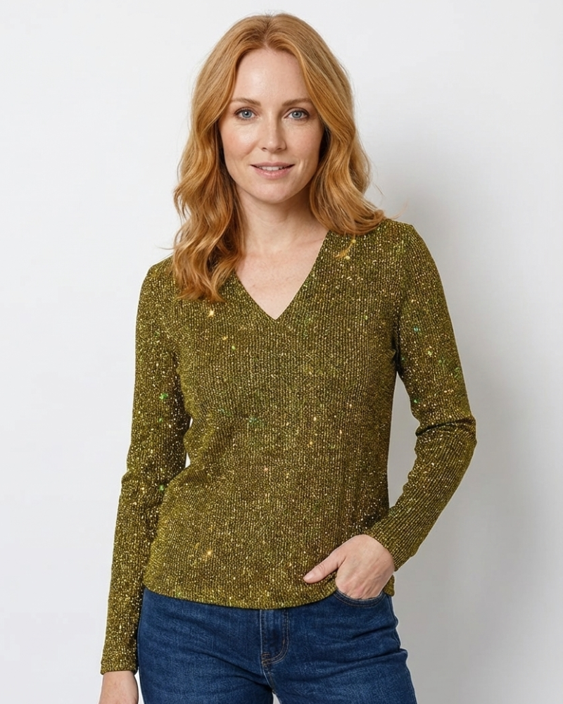 Blusa Original Zane Mulher Decote em V – Blusa Leve Brilhante Elegante para Primavera e Verão