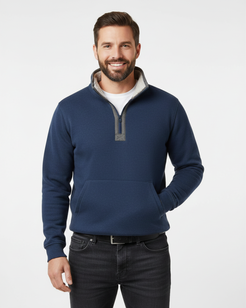 Marky Pull Zippé Pánsky – Mikina s polovičným zipsom, zateplená flísom s vysokým golierom a voľným strihom