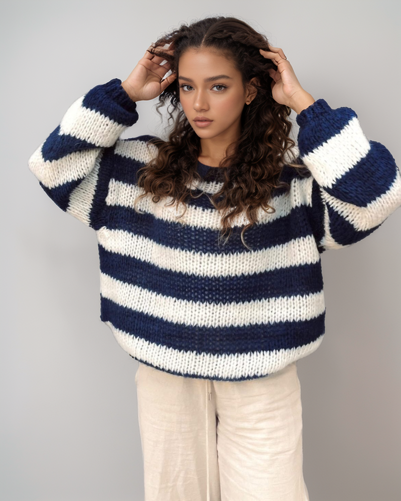 Maglione lavorato a maglia da donna Louisa – Maglione oversize a righe in materiale morbido con un design alla moda