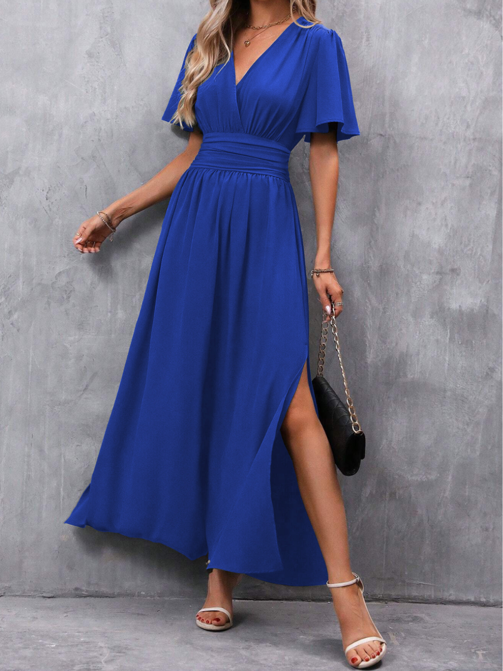 Abito lungo da donna Eliza - Abito elegante con cintura e gonna fluida per occasioni di lusso
