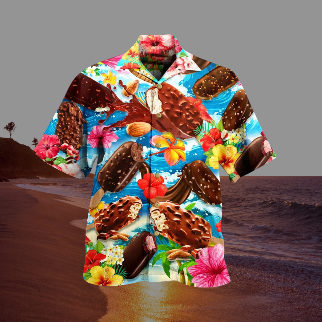 Camicia da uomo Aloha - Camicia estiva leggera con stampa di gelato per un look estivo casual