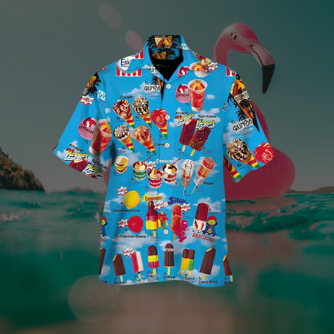 Camicia da uomo Aloha - Camicia estiva leggera con stampa di gelato per un look estivo casual