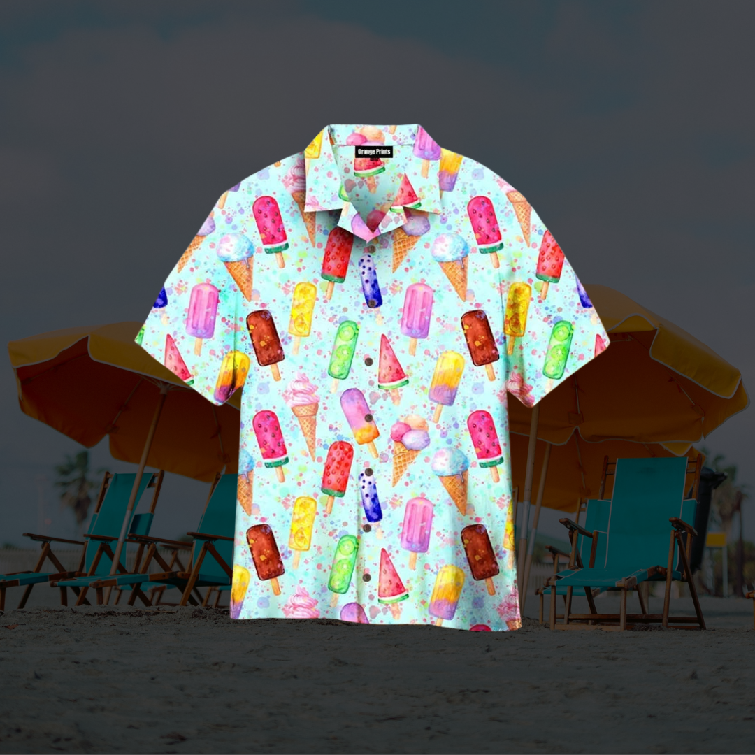 Camicia da uomo Aloha - Camicia estiva leggera con stampa di gelato per un look estivo casual