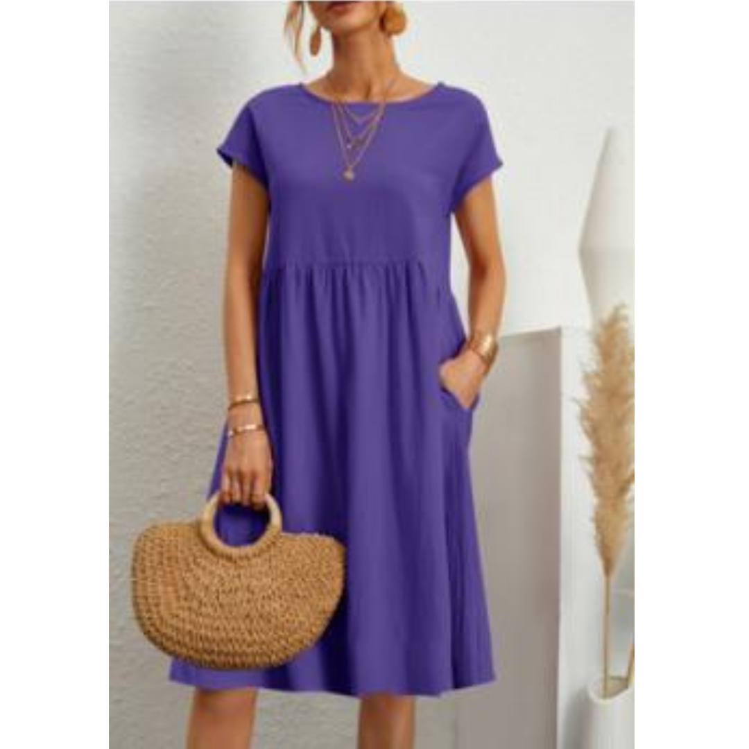 Abito estivo da donna Aria - Comodo abito stile impero con tasche e maniche corte leggere