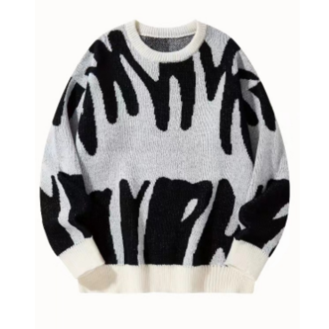 Monica Pull Femme – Graphique Noir & Blanc, Motif Abstrait au Style Moderne