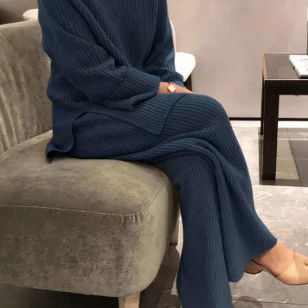 Avni Ensemble tricot pour femme – Pull en coton premium coupe décontractée & pantalon à jambe large