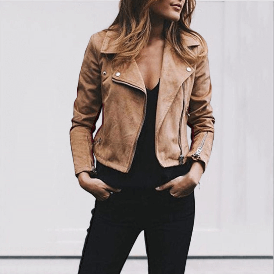 Giacca in pelle scamosciata da donna Leilany - Stile biker, eleganza e comfort per un look alla moda