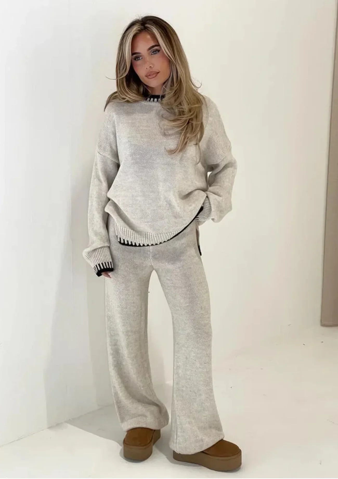 Ella Ensemble Loungewear Femme – Set Deux Pièces Confortable en Maille avec Coupe Relax