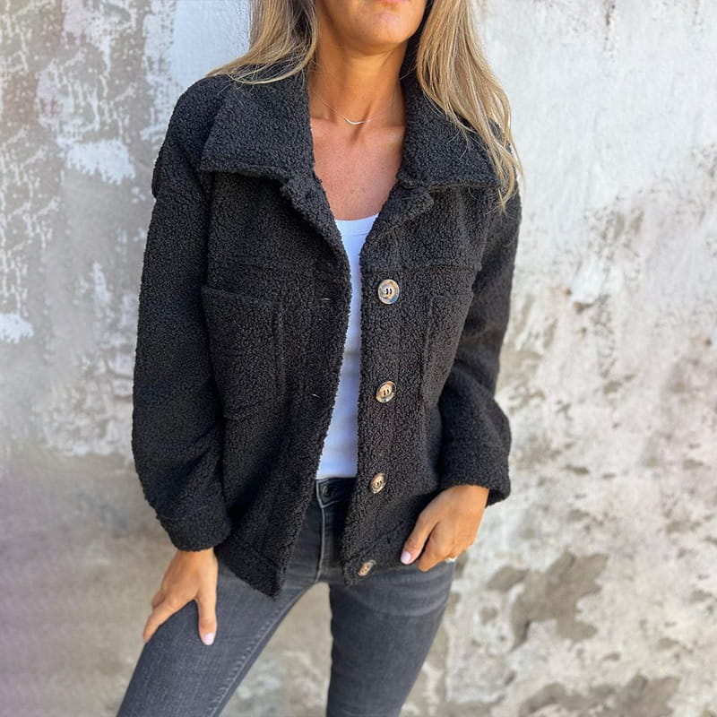Manteau Femme Joanna en Laine Mélangée pour l’Automne – Manteau Élégant à Boutons avec Col à Revers