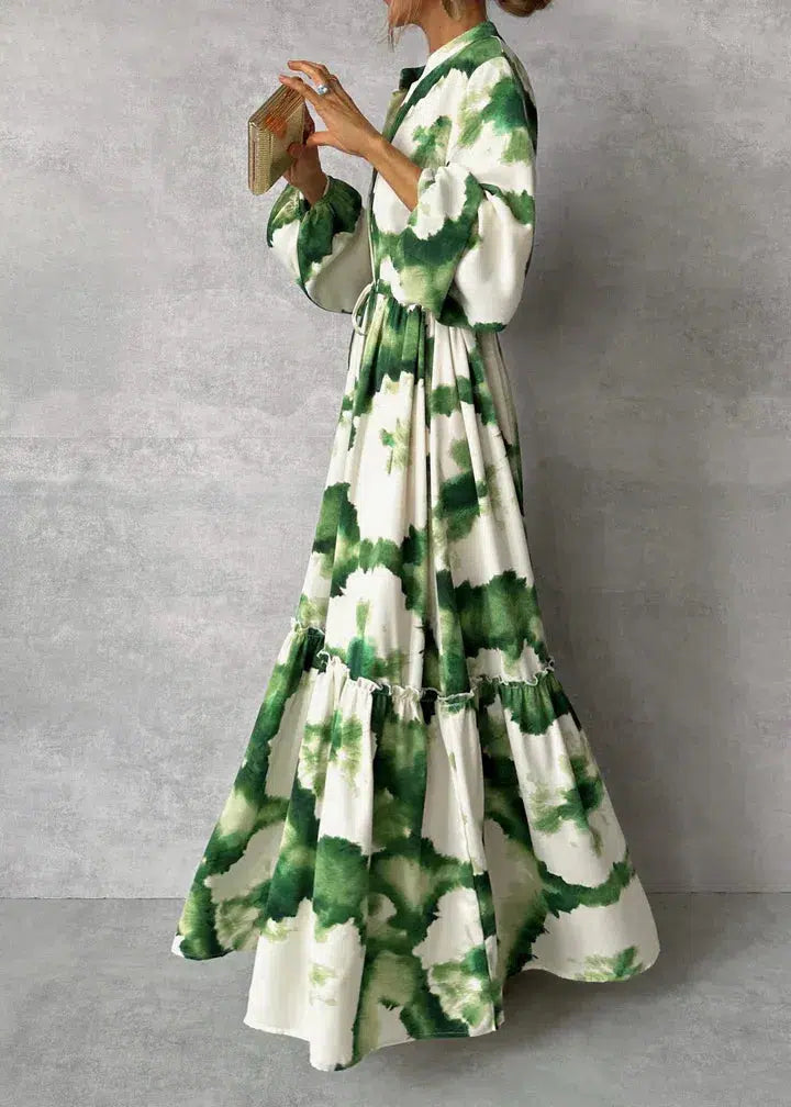 Abito lungo da donna Patricia - Manica lunga, scollo a V - Design elegante e fluido per eventi formali