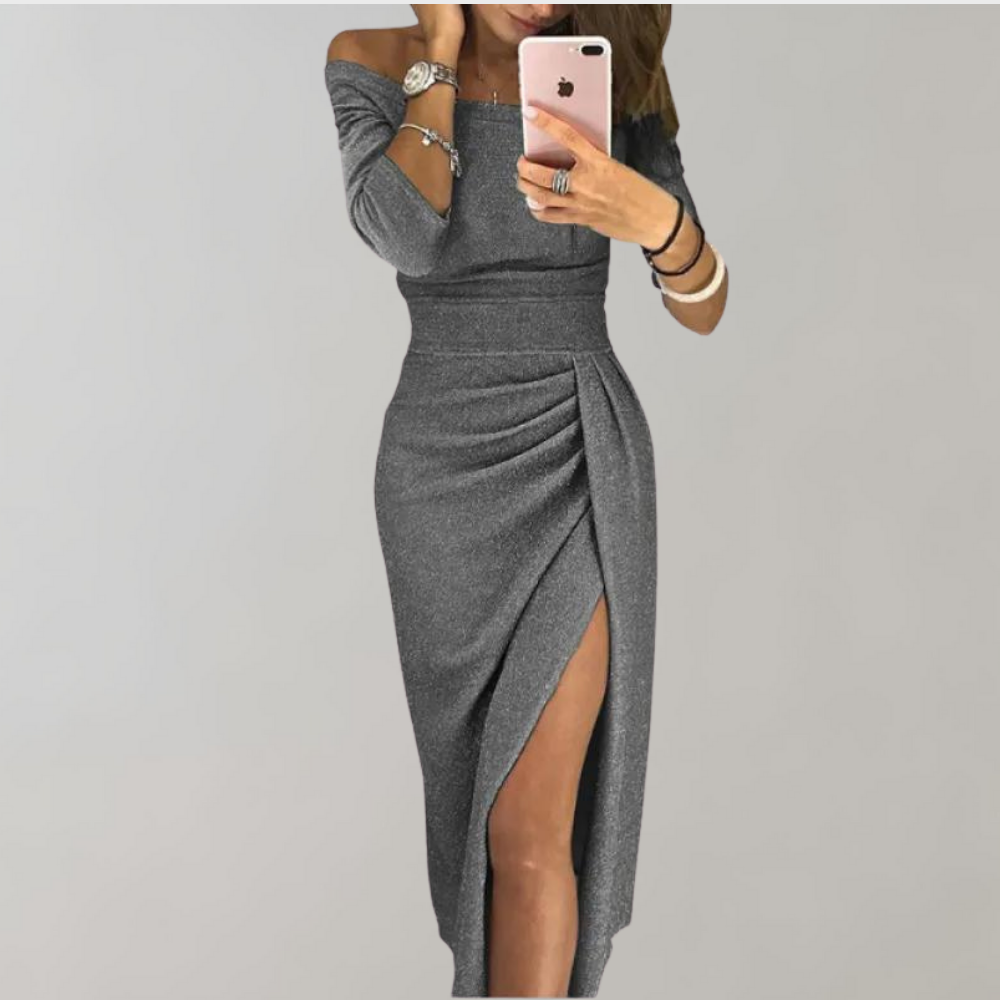 Robe Pailletée Vilja pour Femme – Robe Longue à Manches Courtes avec Détails Brillants pour Occasions Festives