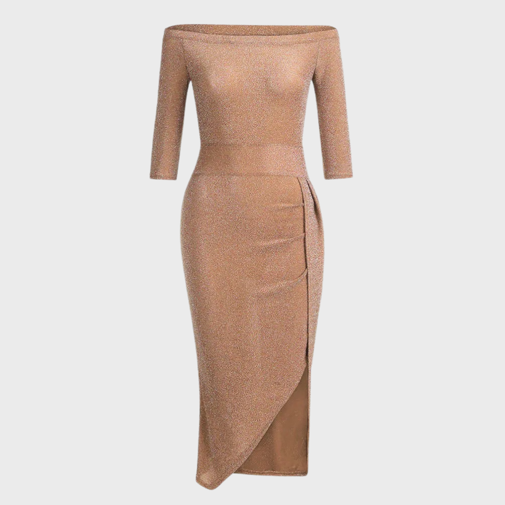 Robe Pailletée Vilja pour Femme – Robe Longue à Manches Courtes avec Détails Brillants pour Occasions Festives