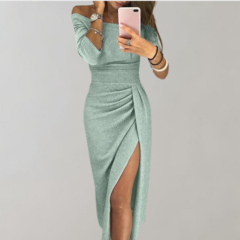 Robe Pailletée Vilja pour Femme – Robe Longue à Manches Courtes avec Détails Brillants pour Occasions Festives
