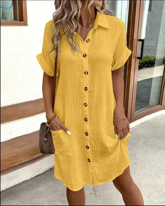 Albertine Robe Chemise Femme – Coupe Décontractée Boutonnée en Coton Léger et Respirant