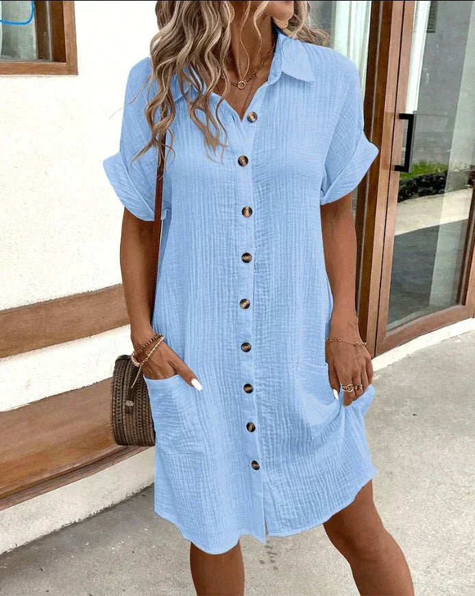 Albertine Robe Chemise Femme – Coupe Décontractée Boutonnée en Coton Léger et Respirant