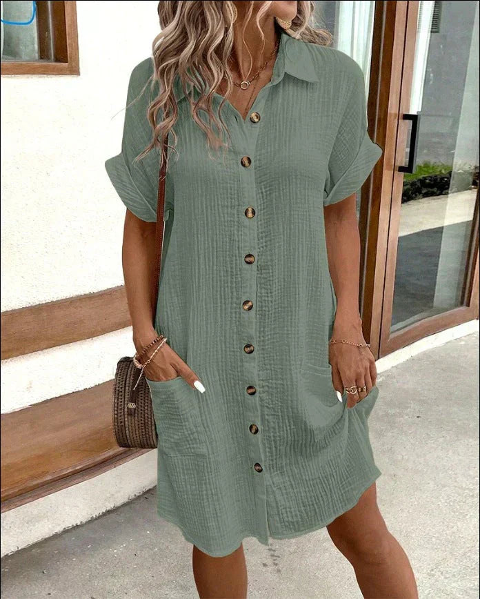 Albertine Robe Chemise Femme – Coupe Décontractée Boutonnée en Coton Léger et Respirant