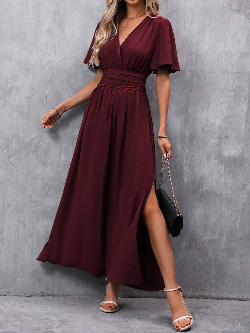Abito lungo da donna Eliza - Abito elegante con cintura e gonna fluida per occasioni di lusso