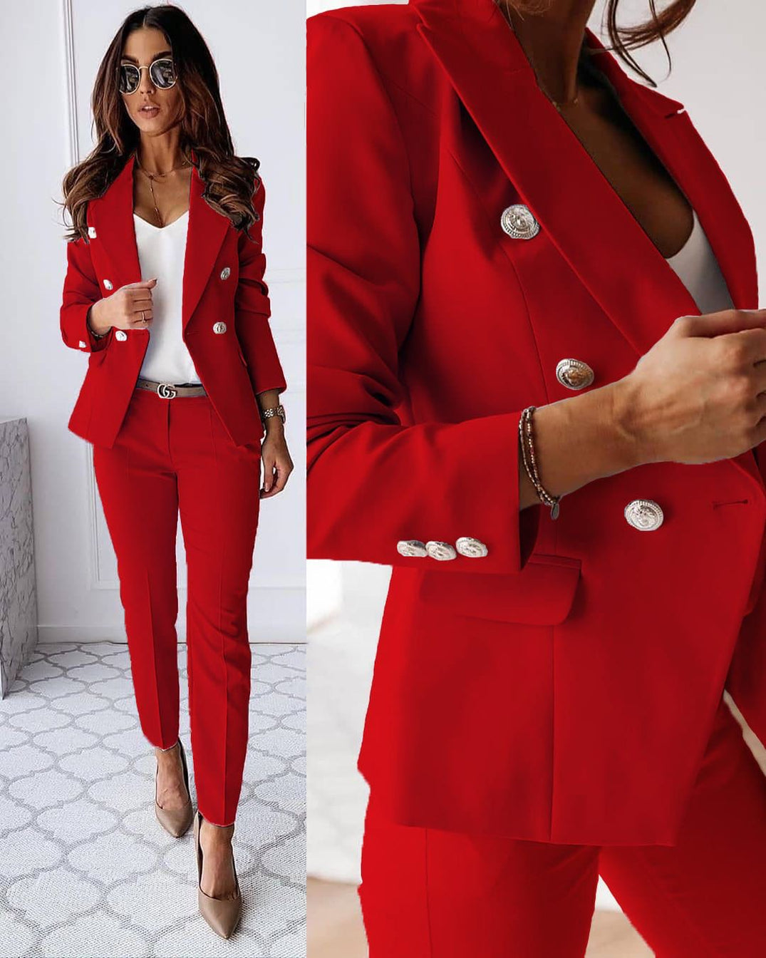 Elena Tailleur Femme – Ensemble Moderne avec Veste Élégante & Pantalon Ajusté Chic