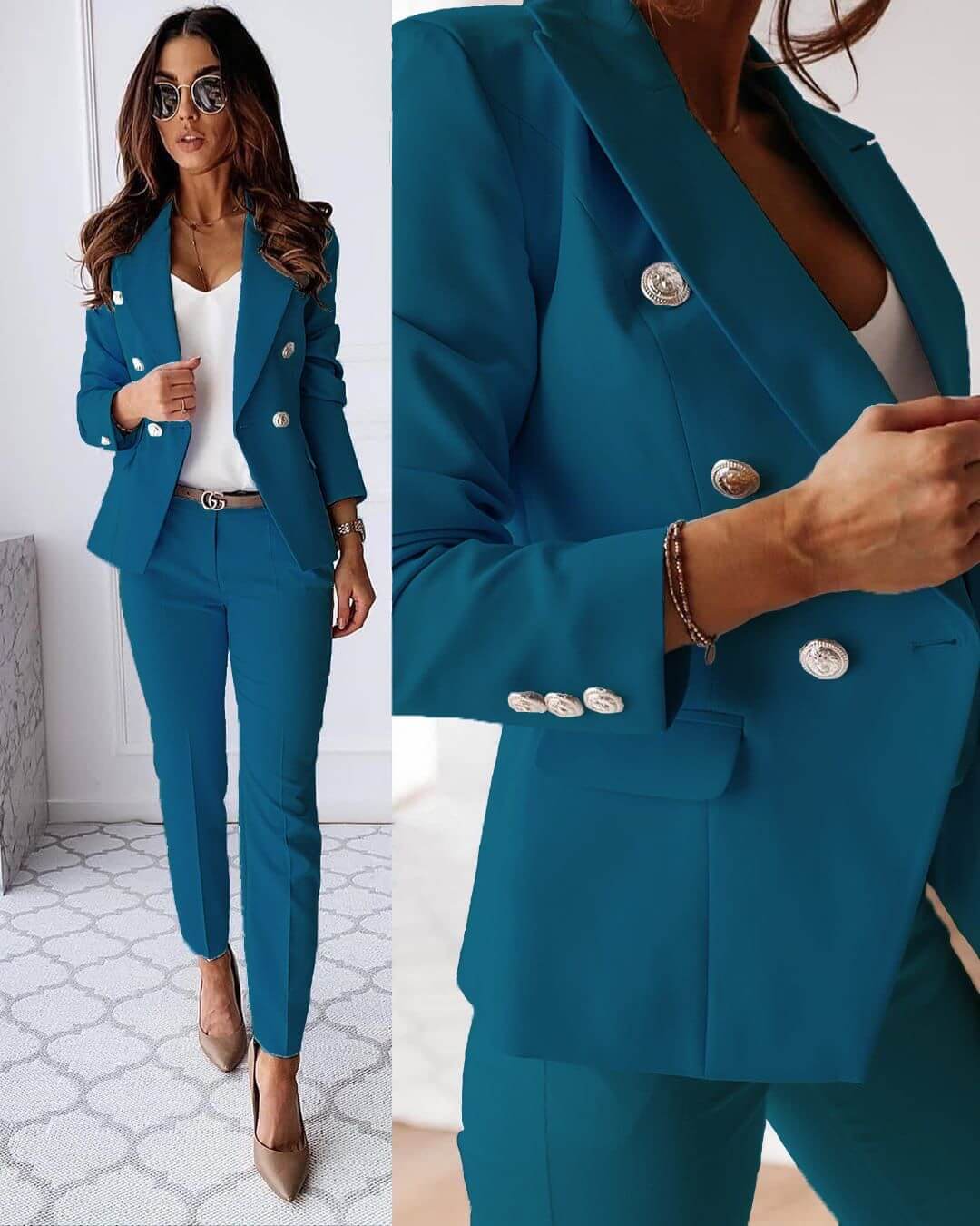 Elena Tailleur Femme – Ensemble Moderne avec Veste Élégante & Pantalon Ajusté Chic