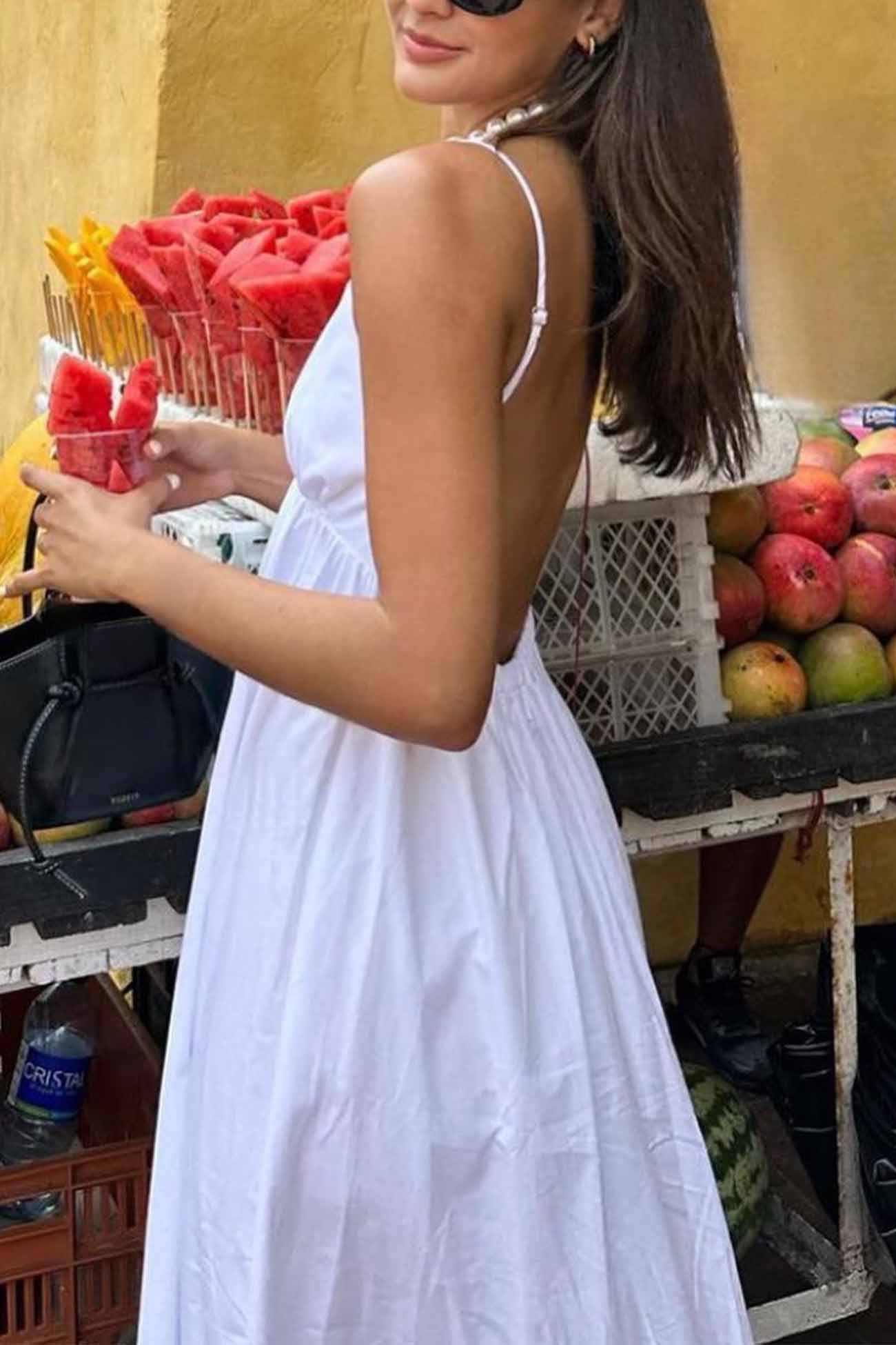 Abito midi da donna Jannie: abito bianco con scollo a V e schiena scoperta per un'eleganza estiva
