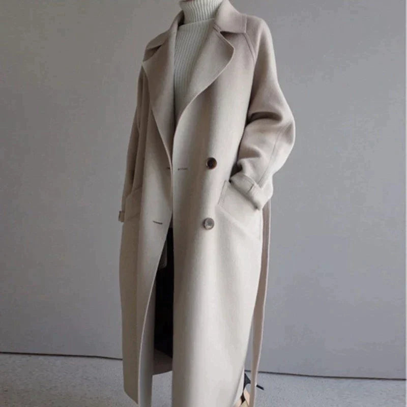 Isabelle Femme Manteau Long en Laine – Élégant & Confortable Manteau d’Hiver Intemporel