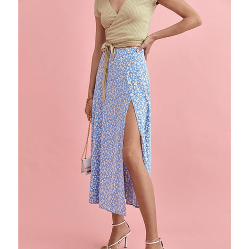 Gonna lunga Looksy da donna Xaviera - Vita alta, spacco laterale e leggera stampa floreale