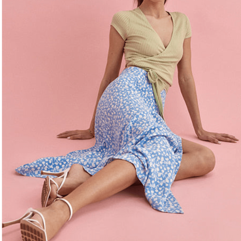 Gonna lunga Looksy da donna Xaviera - Vita alta, spacco laterale e leggera stampa floreale