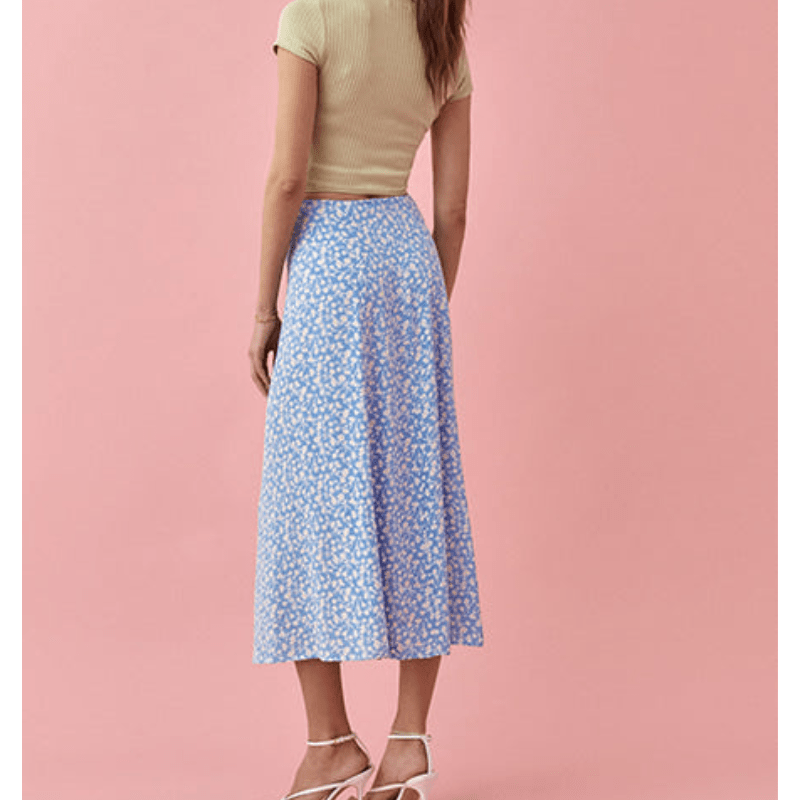 Gonna lunga Looksy da donna Xaviera - Vita alta, spacco laterale e leggera stampa floreale