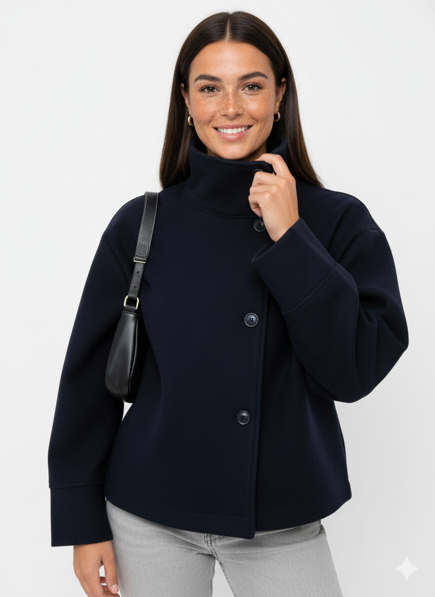 Yara Veste Courte Femme – Manteau Élégant avec Col Montant & Coupe Flatteuse