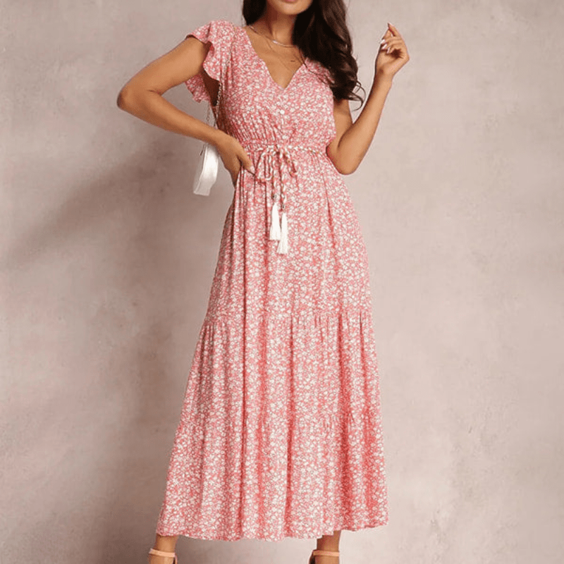 Abito lungo Looksy da donna di Yvanna - Stampa floreale, vita regolabile e vestibilità fluida