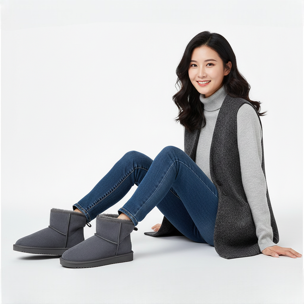 Zafira Ghete pentru femei căptușite cu polar – cizme scurte confortabile cu efect de piele întoarsă