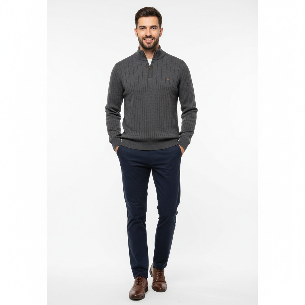 Zayne Pull Homme Half-Zip – Coupe Regular en Coton Mélangé Luxe