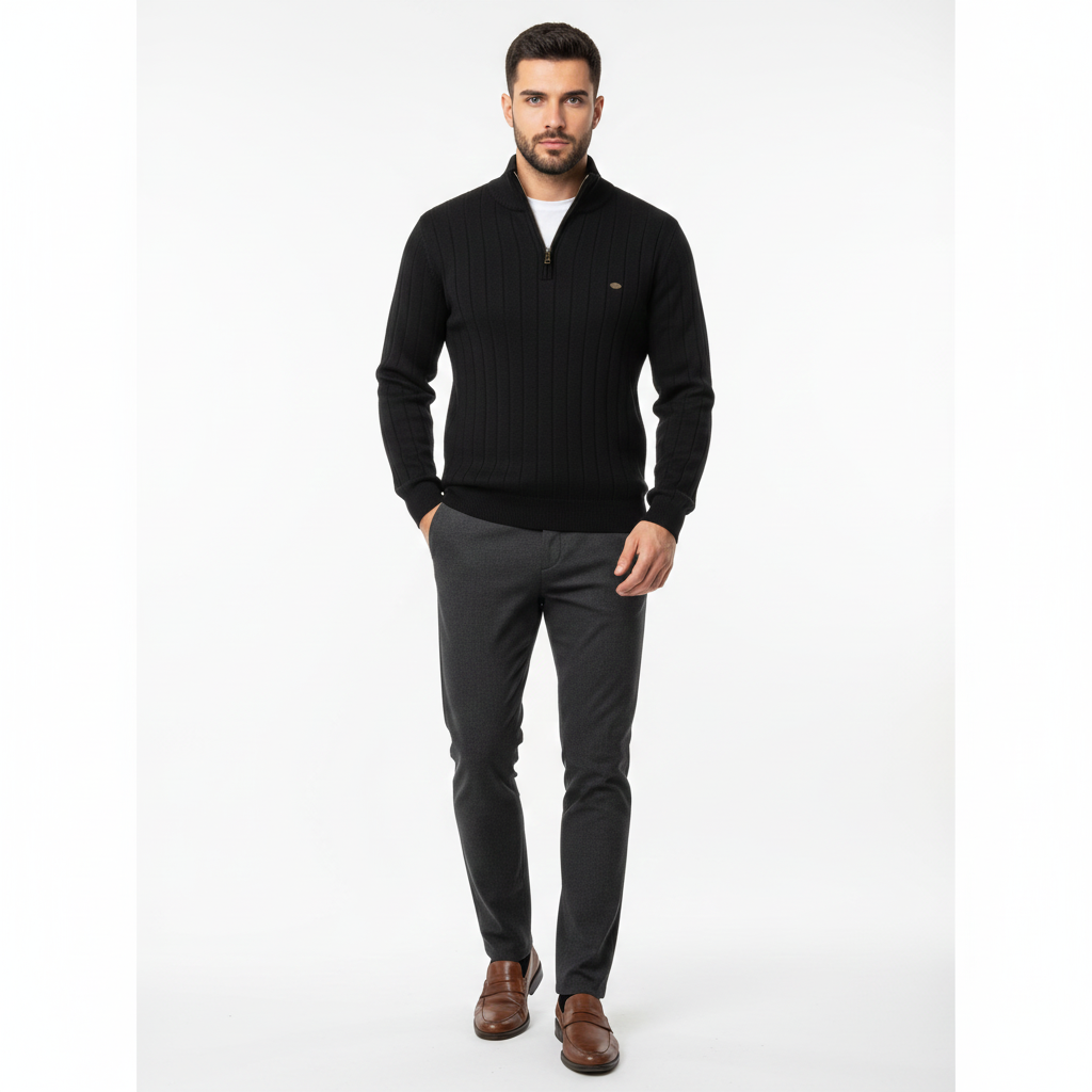 Zayne Pull Homme Half-Zip – Coupe Regular en Coton Mélangé Luxe