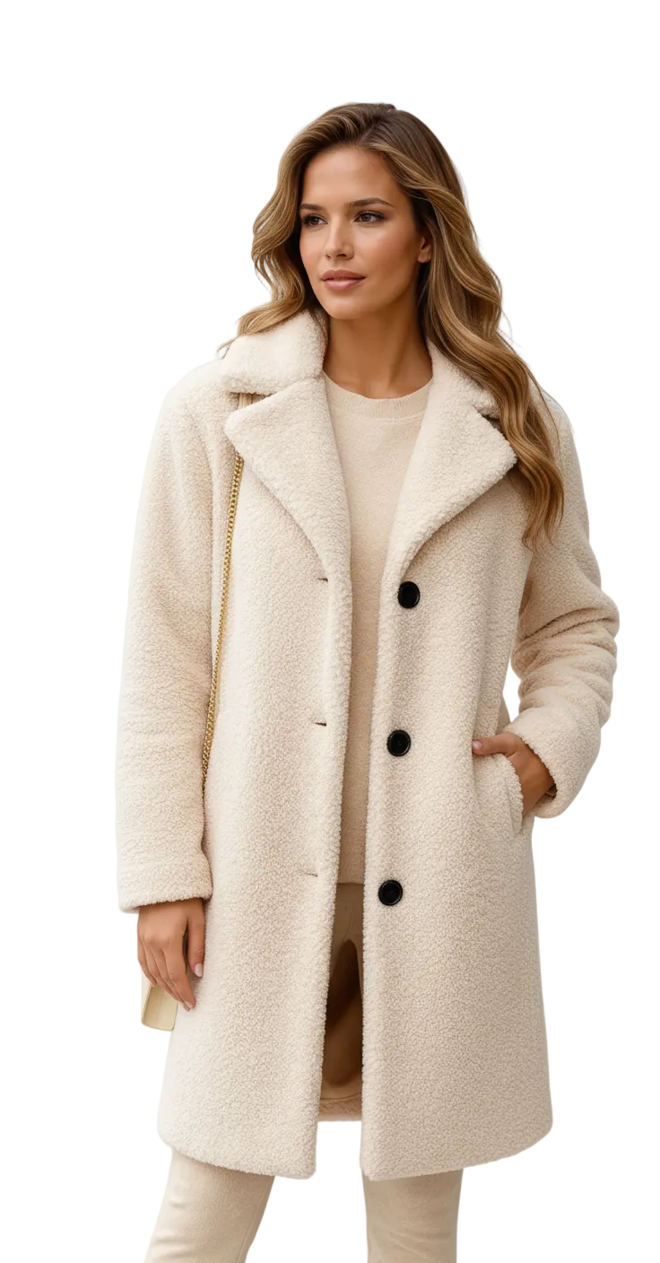 Mayleen Abrigo Teddy para Mujer – Chaqueta Suave y Cálida con Cuello de Solapa y Cierre de Botones
