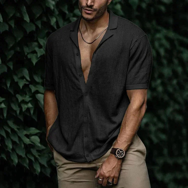 Camicia estiva da uomo Leandro - Camicia in lino traspirante con vestibilità aderente per look casual