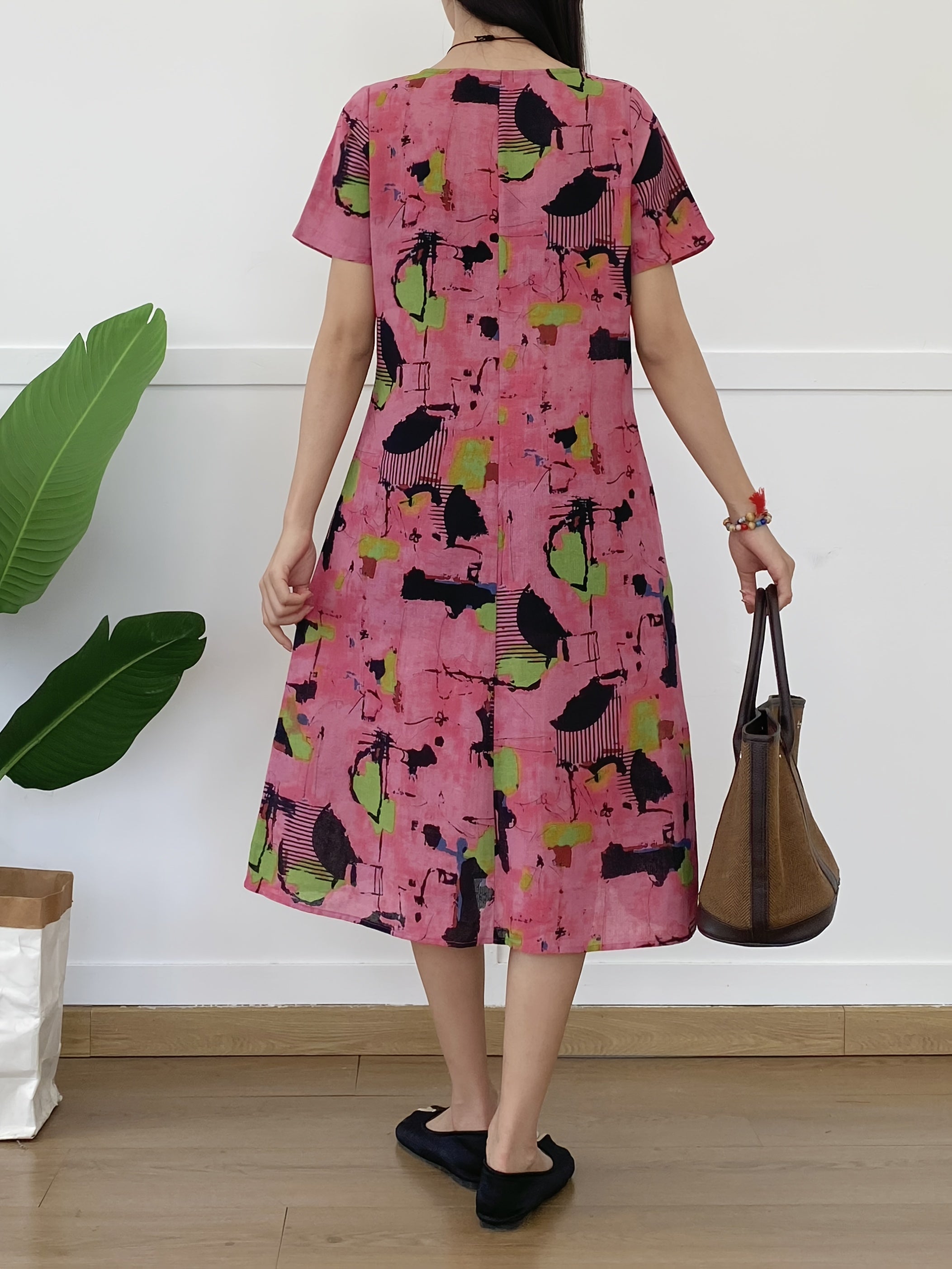 Robe d'Été Joy pour Femme – Robe Midi Aérienne en Lin Mélangé avec Col Rond et Poches
