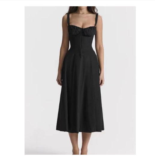 Luciana Robe Femme – Robe Française au-dessus du Genou avec Taille Haute, Coupe A-Ligne & Similicuir Vegan