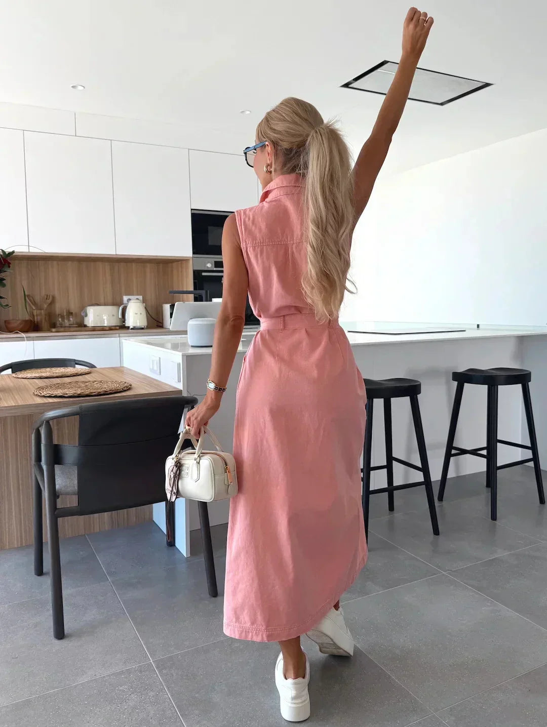 Mirella Robe Longue en Jean – Maxi Dress en Denim Souple avec Bretelles Réglables