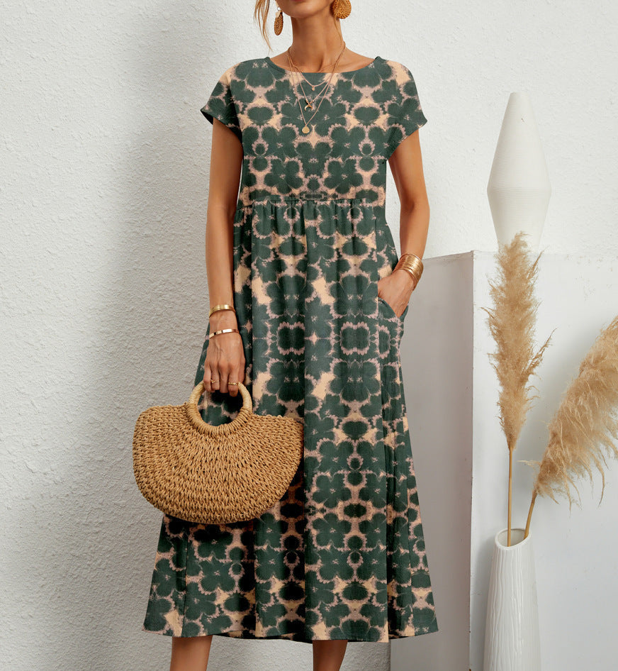 Abito midi da donna Frances - Elegante abito floreale in tessuto traspirante con vestibilità femminile
