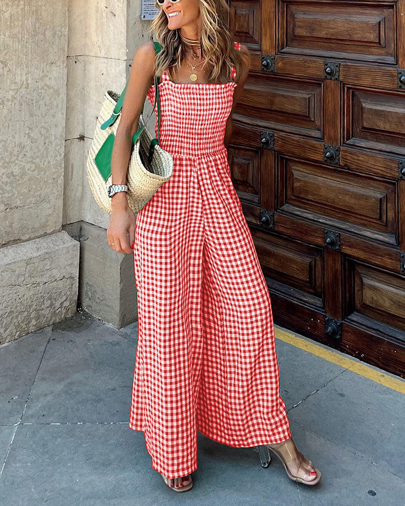 Tuta da donna Sally – Stampa a quadretti con vestibilità aderente e comfort estivo leggero