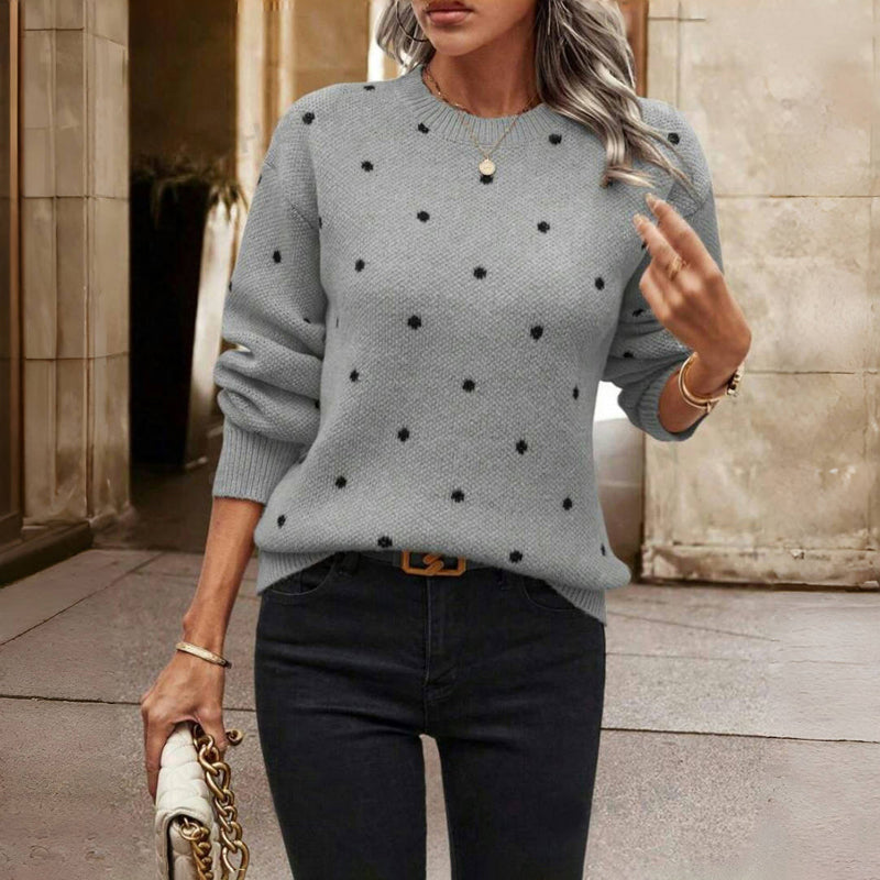 Aubrey Pull Femme – Tricot Doux à Pois avec Coupe Confortable & Col Rond Élégant