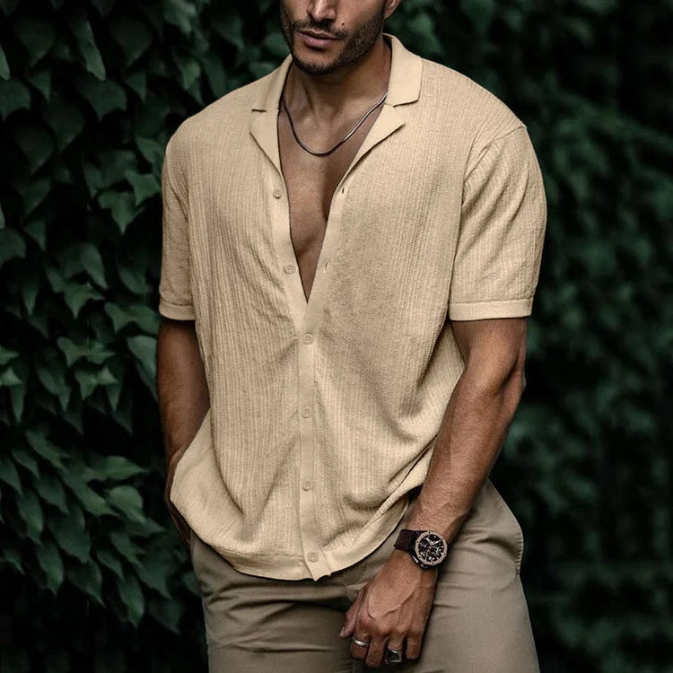 Camicia estiva da uomo Leandro - Camicia in lino traspirante con vestibilità aderente per look casual