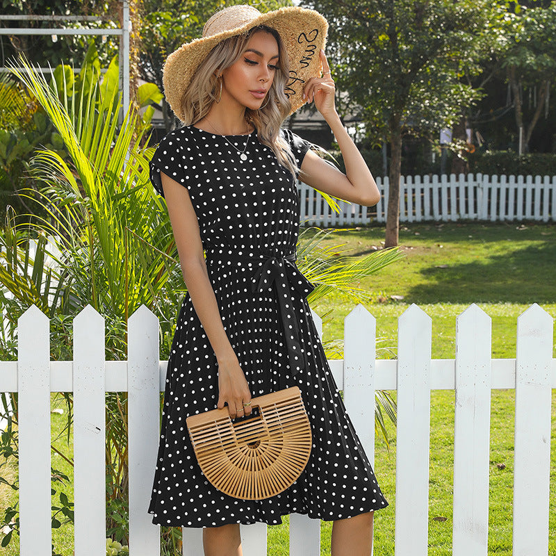 Abito midi da donna Victoria - Elegante abito a pois con maniche corte per l'estate e l'uso quotidiano