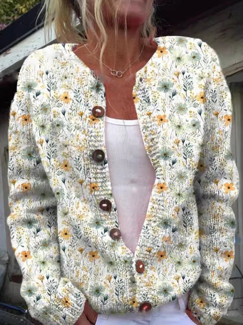 Gilet da donna Braelynn - Elegante gilet con motivo floreale e comodo scollo rotondo