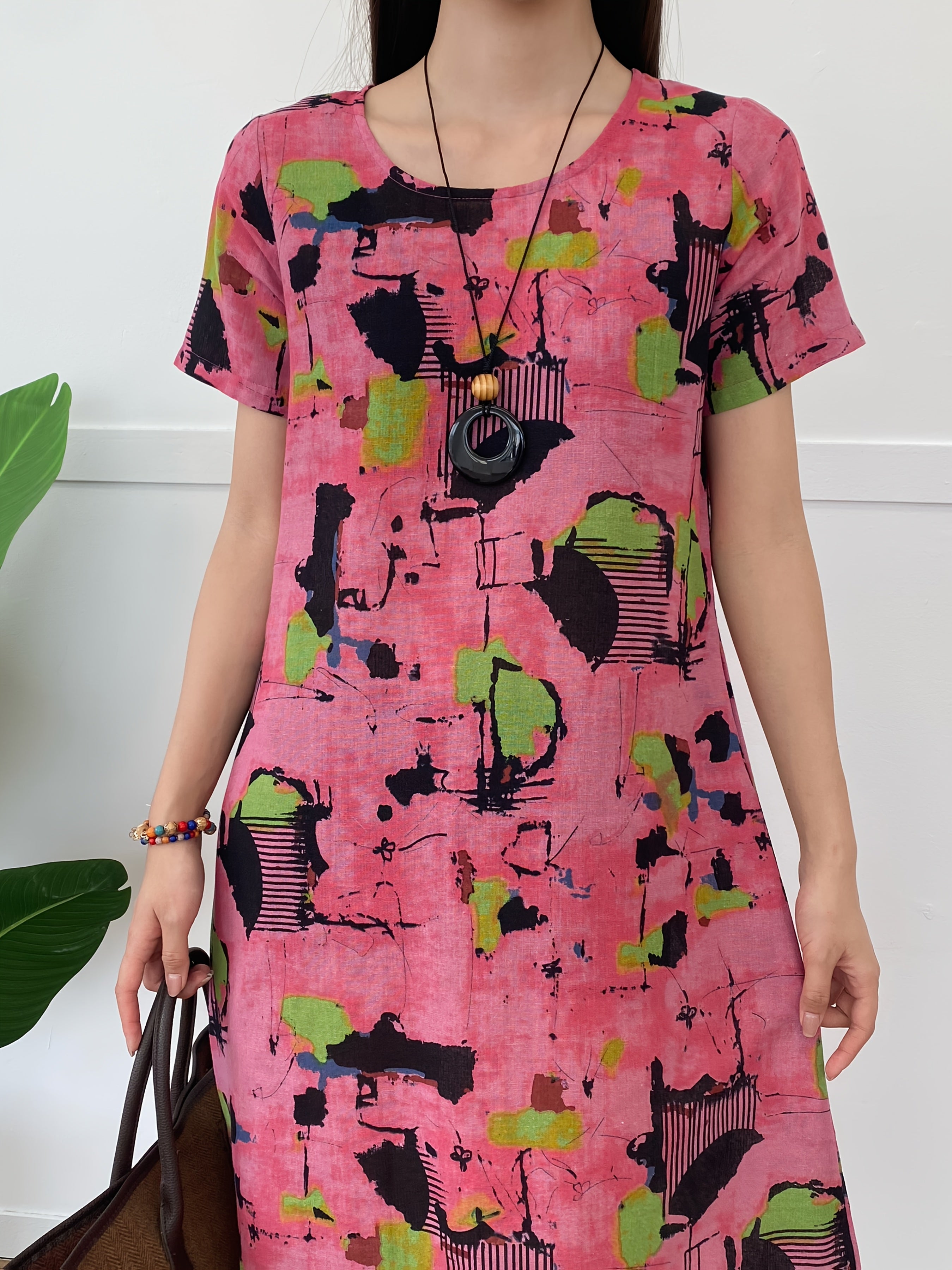 Robe d'Été Joy pour Femme – Robe Midi Aérienne en Lin Mélangé avec Col Rond et Poches