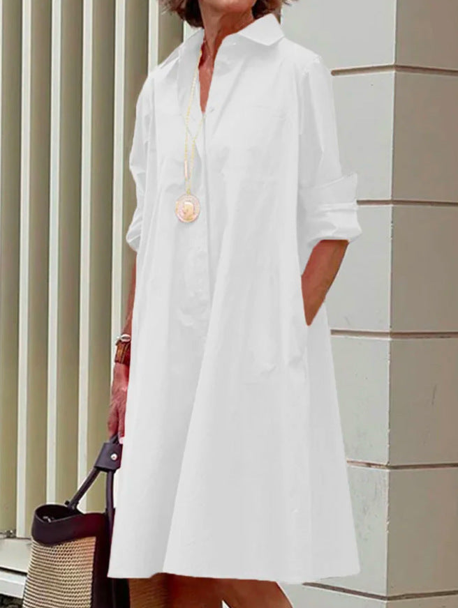 Abito camicia da donna Brynlee - Elegante abito a trapezio con maniche lunghe per ufficio e tempo libero
