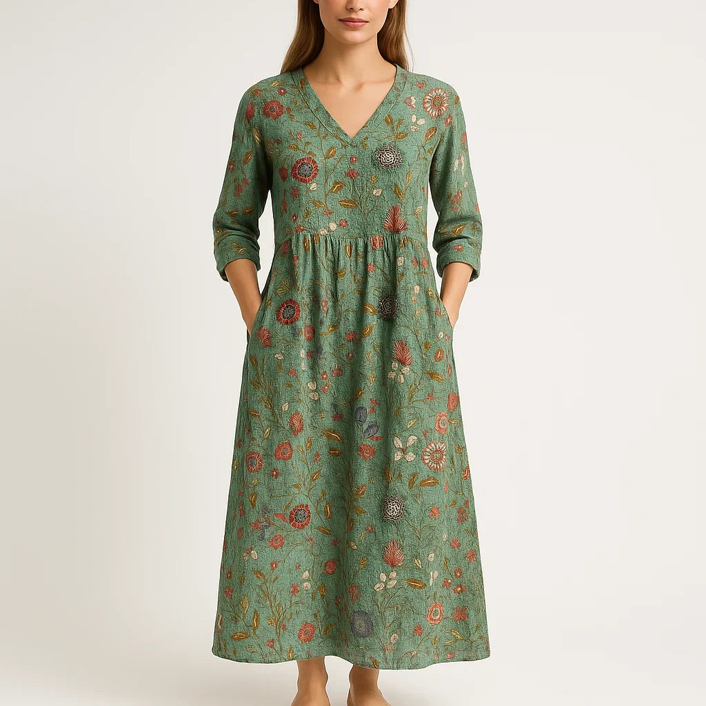 Abito lungo da donna Mila - Cotone con stampa floreale, eleganza bohémien e vestibilità ariosa