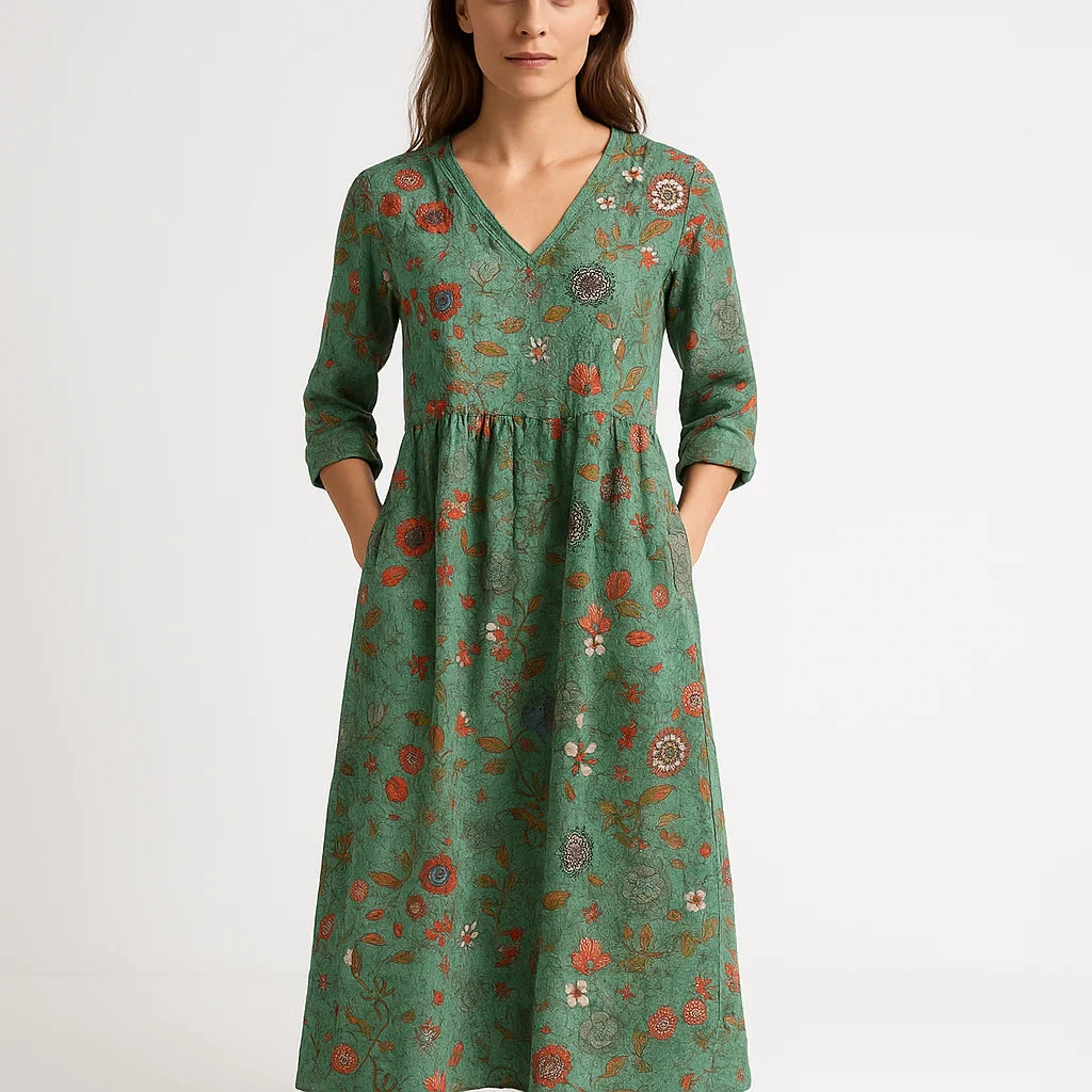 Abito lungo da donna Mila - Cotone con stampa floreale, eleganza bohémien e vestibilità ariosa