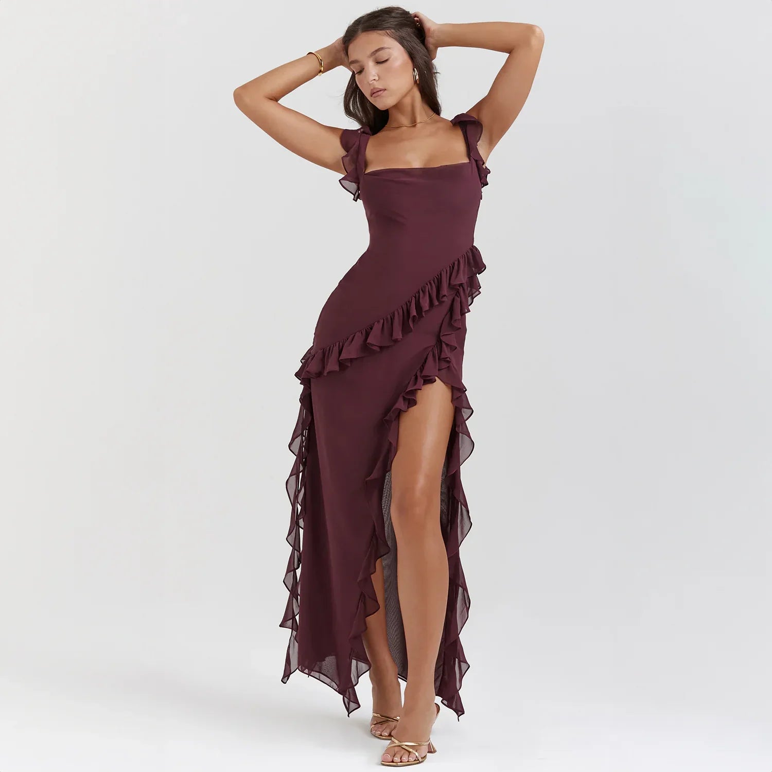 Abito lungo da donna Isabelle - Abito da sera asimmetrico con finiture di lusso e vestibilità elegante