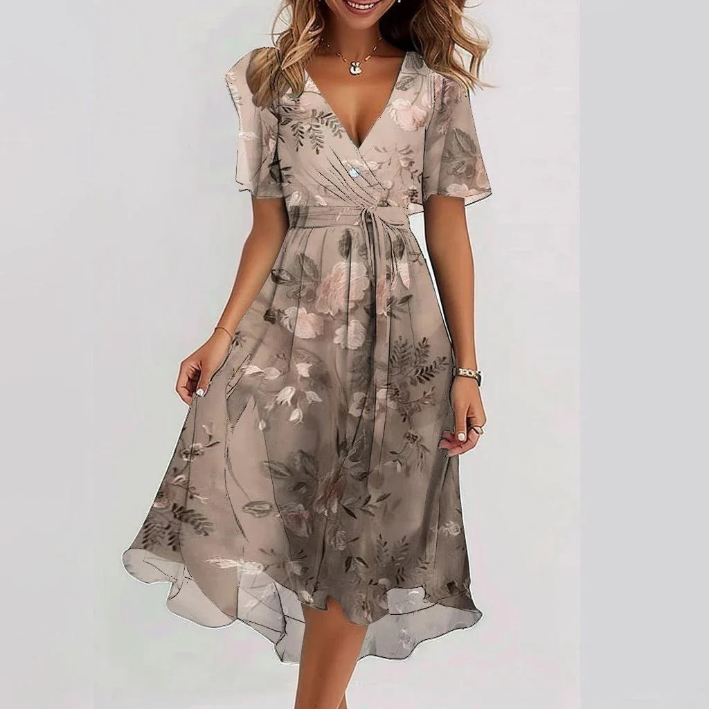 Robe Femme Clara – Élégante Robe à Manches Courtes avec Coupe Flatteuse & Design Intemporel